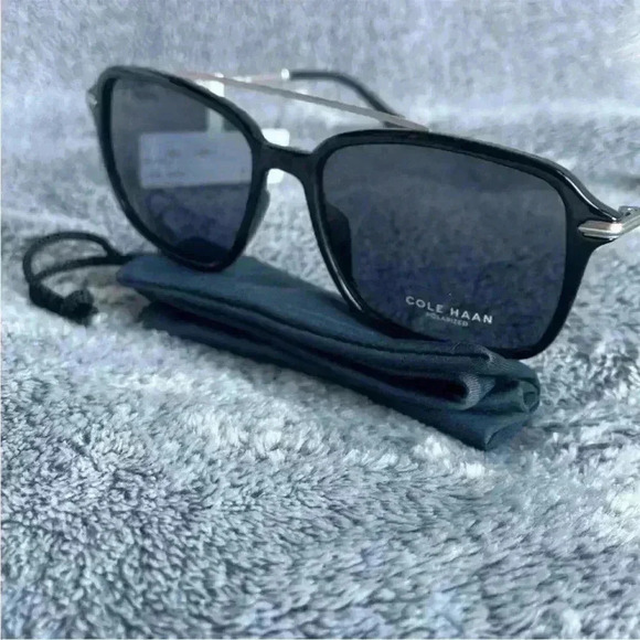 Cole Haan Plastic Combo 55mm Square Brow Bar Sunglasses in Black NWT *Polarized* - Picture 3 of 7